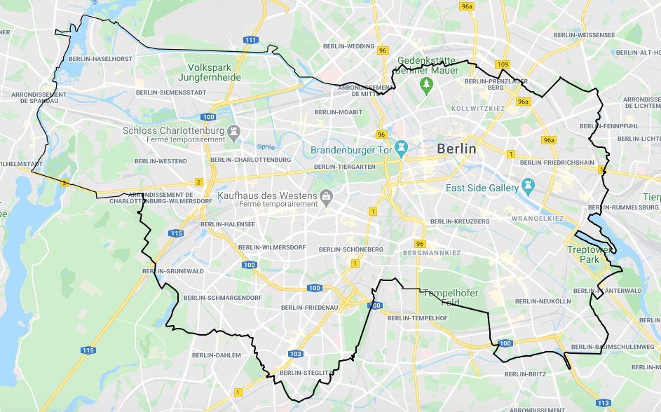 Carte de l'itinéraire en vélo autour de Berlin